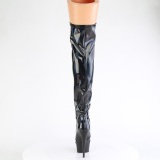 Patent 15 cm DELIGHT-3029 Black overknee boots with laces