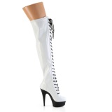 Patent 15 cm DELIGHT-3029 white overknee boots with laces