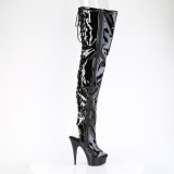 Patent 15 cm DELIGHT-4017 high heeled thigh high boots open toe with lace up
