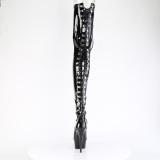 Patent 15 cm DELIGHT-4063 high heeled thigh high boots with lace up