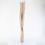 Patent 18 cm ADORE-3850 beige overknee boots with laces