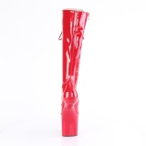 Patent 20 cm CRAZE-2023 Heelless platform pony knee boots red