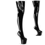 Patent 20 cm CRAZE-3000 Heelless platform overknee boots pony heels black
