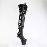 Patent 20 cm CRAZE-3028 Heelless platform overknee boots pony heels black