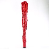 Patent 20 cm FLAMINGO-3028 high heeled thigh high boots with buckles red