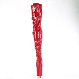 Patent 20 cm FLAMINGO-3028 high heeled thigh high boots with buckles red