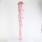Patent 20 cm FLAMINGO-3028 high heeled thigh high boots with buckles rose