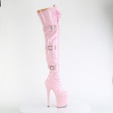 Patent 20 cm FLAMINGO-3028 high heeled thigh high boots with buckles rose