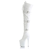 Patent 20 cm FLAMINGO-3028 high heeled thigh high boots with buckles white