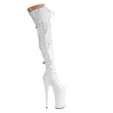 Patent 25,5 cm BEYOND-3028 high heeled thigh high boots with buckles white