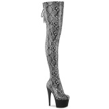 Patent snake pattern 18 cm ADORE Black overknee boots with laces