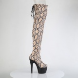 Patent snake pattern 18 cm ADORE brown overknee boots with laces