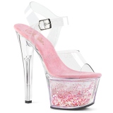 Pink 18 cm SKY-308WHG glitter plateau high heels sko