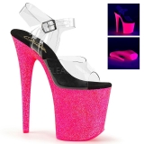 Pink 20 cm FLAMINGO-808UVG Neon Acrylic Platform High Heeled Sandal