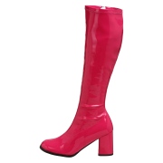 Pink laklæder støvler blokhæl 7,5 cm - 70 erne hippie disco boots knæhøje - patent læder støvler