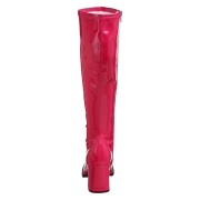 Pink laklæder støvler blokhæl 7,5 cm - 70 erne hippie disco boots knæhøje - patent læder støvler