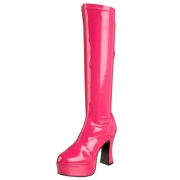 Pink plateaustøvler laklæder patent 10 cm - 70 erne hippie disco plateauboots knæhøje
