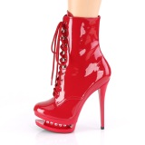 Red 15,5 cm BLONDIE-R-1020 lace up platform ankle boots in patent