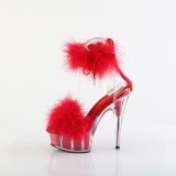 Red 15 cm DELIGHT-624F exotic pole dance high heel sandals with feathers