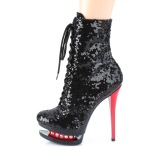 Red Black 15,5 cm BLONDIE-R-1020 lace up platform ankle boots in sequins