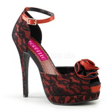 Red Lace Fabric 13,5 cm BELLA-17 High Heeled Evening Sandals