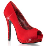 Red Satin 13,5 cm BELLA-12R Rhinestone Platform Pumps Shoes