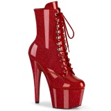 Red glitter 18 cm high heels ankle boots platform