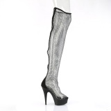 Rhinestones mesh fabric 15 cm DELIGHT-3009 Black overknee high heel boots