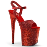 Rød 20 cm FLAMINGO-810LG glitter plateau high heels sko