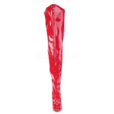 Rød Laklæder 13 cm SEDUCE-3000WC stretch lårlange støvler til brede lægge
