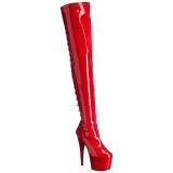 Rød Laklæder 18 cm ADORE-3063 Overknee støvler med høj hæl