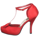 Rød Satin 12 cm retro vintage CUTIEPIE-12 dame pumps med lave hæl