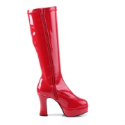 Røde plateaustøvler laklæder patent 10 cm - 70 erne hippie disco plateauboots knæhøje