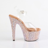 Rosa guld 18 cm BEJEWELED-708MS poledance h�je h�le sko med strass plateau