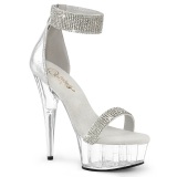 Silver 15 cm DELIGHT-641 pleaser high heels with ankle straps