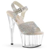 Silver 18 cm ADORE-708N-RS rhinestone platform high heels