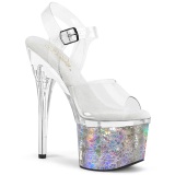 Silver 18 cm ESTEEM-708CK Glitter Platform High Heels Shoes
