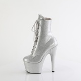 Silver glitter 18 cm high heels ankle boots platform
