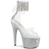 Silver rhinestone 18 cm BEJEWELED-724RS pleaser high heels with ankle cuff