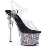 Sølv 18 cm ADORE-708CG glitter plateau high heels sko