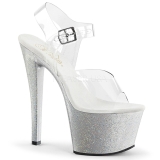 Sølv 18 cm Pleaser SKY-308MG glitter plateau high heels sko