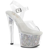 S�lv 18 cm SKY-308RSI transparent plateau h�je h�le med strass sten