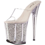 S�lv 20 cm FLAMINGO-801G glitter plateau mules damer med h�l