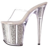 S�lv 20 cm FLAMINGO-801G glitter plateau mules damer med h�l