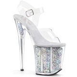 Sølv 20 cm FLAMINGO-808GF glitter plateau high heels sko