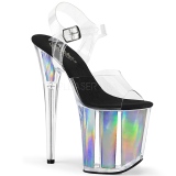 Sølv 20 cm FLAMINGO-808HGI Hologram plateau high heels sko