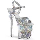 Sølv 20 cm FLAMINGO-809HS Hologram plateau high heels sko