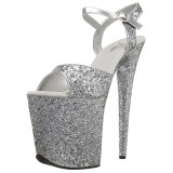 Sølv 20 cm FLAMINGO-810LG glitter plateau high heels sko