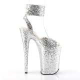 Sølv 23 cm INFINITY-991LG glitter plateau high heels sko