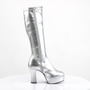 Sølv plateaustøvler laklæder patent 10 cm - 70 erne hippie disco plateauboots knæhøje